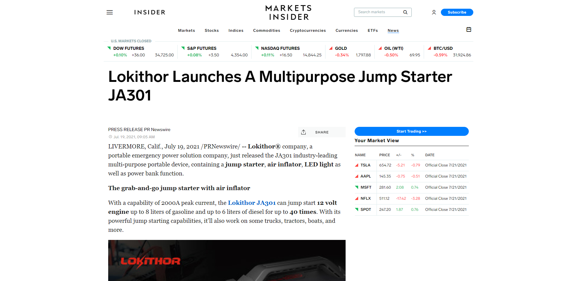Lokithor推出多功能啟動電源JA301 報(bào)道來源 businessinsider